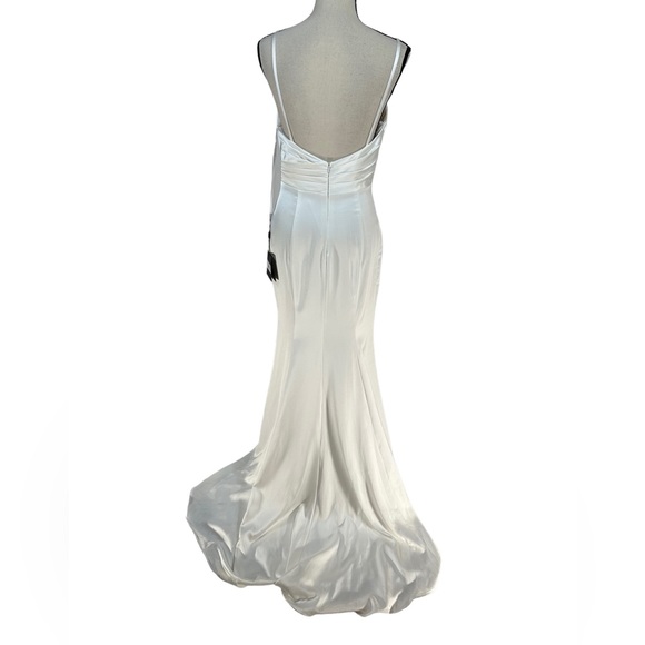 IEENA for Mac Duggal Sleeveless V Neck Spaghetti Strap Maxi Dress - White - 6 - Picture 3 of 11